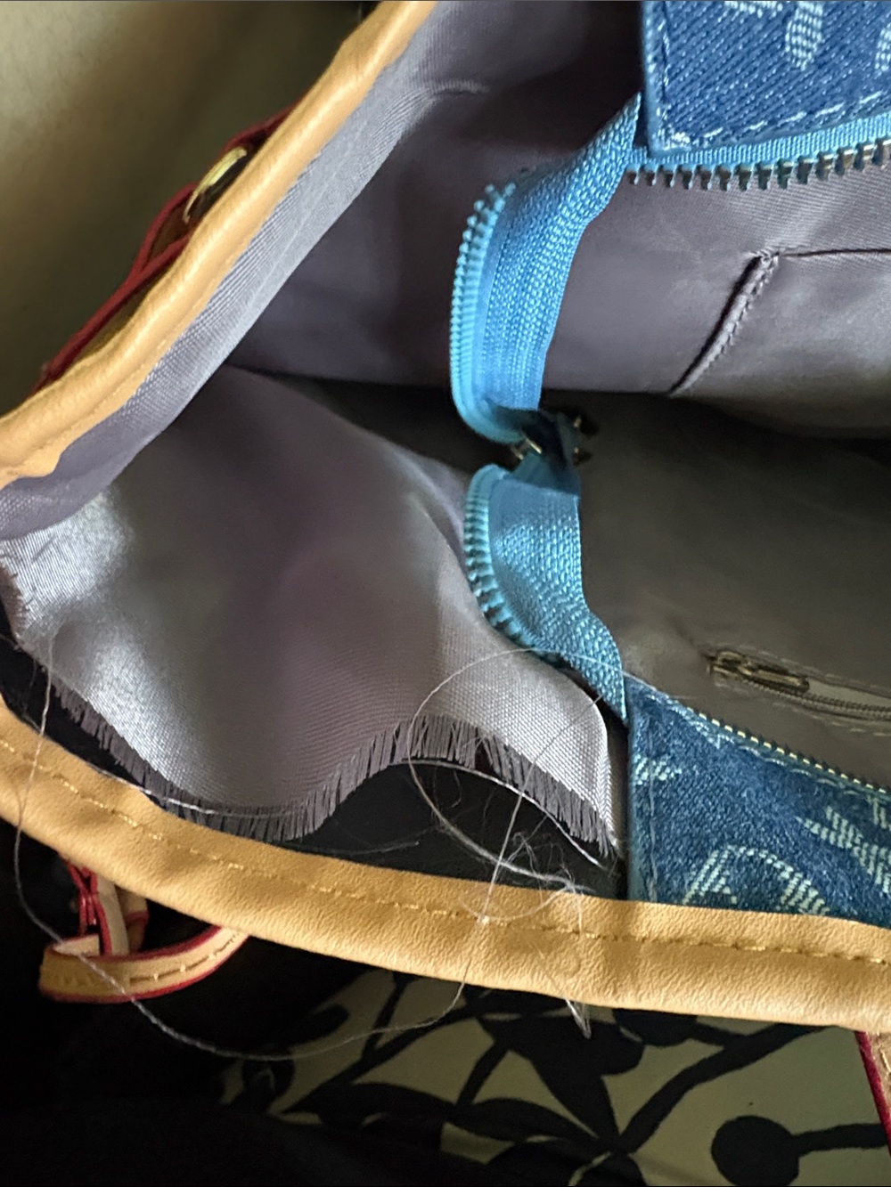 Denim Monogram Tote with Tan Trim - Picture 3 of 3